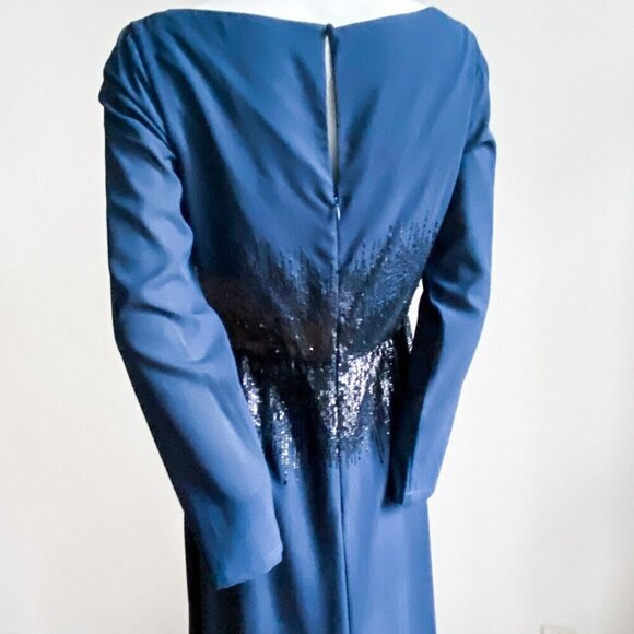Pronovias Navy Blue Sequin Detail LOng Sleeve Formal Gown 8 - Picture 3 of 7